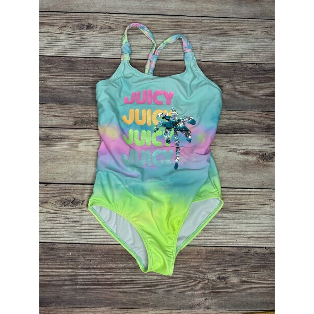 Girl's Juicy Couture Tie‎ Dye Glitter Palm Tree One Piece Swimsuit Size 10